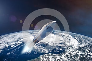 Starship in low-Earth orbit. Elements of this image furnished by NASA photo