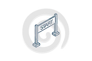 Start banner isometric icon. 3d line art technical drawing. Editable stroke vector