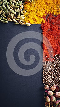 The start of a beautiful curry. an assortment of spices.