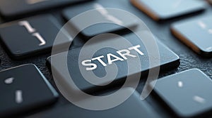 Start button at the computer keyboard. Beginning of the work, project