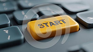 Start button at the computer keyboard. Beginning of the work, project
