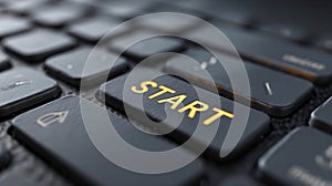 Start button at the computer keyboard. Beginning of the work, project