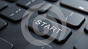 Start button at the computer keyboard. Beginning of the work, project