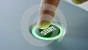Start button glowing green light press activation control