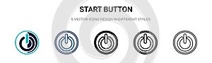 Start button icon in filled, thin line, outline and stroke style. Vector illustration of two colored and black start button vector