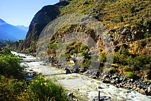 Incan Trail Head at Urubamba River, Sacred Valley, Peru photo