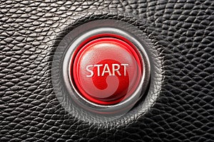 Start engine red blank button on black leather background