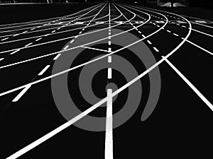 Start and Finish point of a race track in a stadium(Black and white photo)