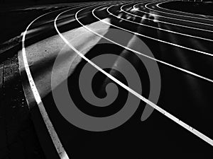 Start and Finish point of a race track in a stadium(Black and white photo)