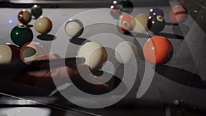 The start of the game of pool (billiard)