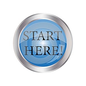 Start here button blue. Business success. Vector illustration. Stock image.