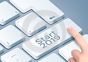 Start 2019 keyboard key. Finger push the button