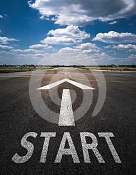 Start line on the airfield concept for business planning, strategy and challenge or career path, opportunity and change