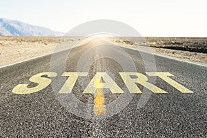 Start line on country highway background. Concept for business planning, strategy and challenge or career path, opportunity and