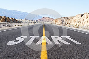 Start line on country highway wallpaper. Concept for business planning, strategy and challenge or career path, opportunity and