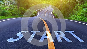 Start line on highway concept for business planning strategies and challenges or career path opportunities and change