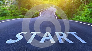 Start line on highway concept for business planning strategies and challenges or career path opportunities and change