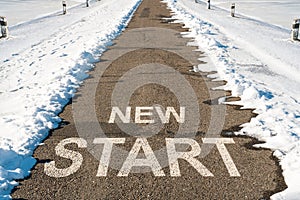 Start line on the highway with melting snow