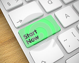 Start Now - Inscription on the Green Keyboard Button. 3D.