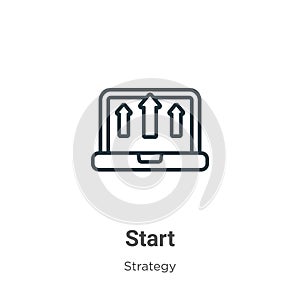 Start outline vector icon. Thin line black start icon, flat vector simple element illustration from editable strategy concept