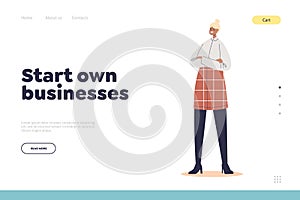 Start own business concept of landing page with confident businesswoman with folded hands