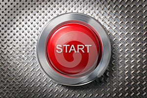 Start red button on metal plate background