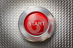 Start red button on metal plate background