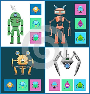 Start Set Robots Collection Vector Illustration
