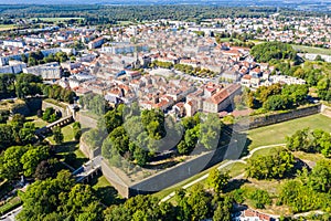 Start-shaped bastions and fortified walls of Ville Neuve New town of Longwy Langich, Longkech city in France.
