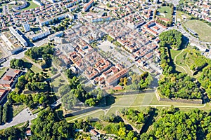 Start-shaped bastions and fortified walls of Ville Neuve New town of Longwy Langich, Longkech city in France. photo