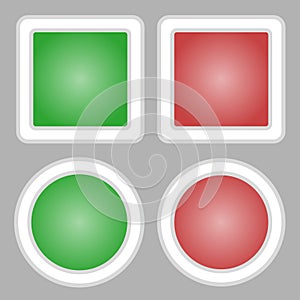 Start and stop button. Red and green button. Vector isolated on gray background