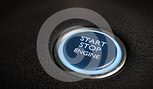 Start stop engine button in car interior. 3D rendered illustration