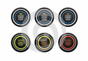 Start stop engine push button car instrument symbol icon set realistic illustration vector on white background