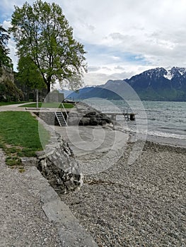 Start of a storm over lake Geneva in Swtzerland from a local beach