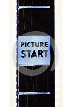 Start text message sign on movie film strip concept of opening words