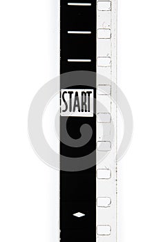 Start text message sign on movie film strip concept of opening words