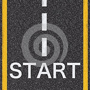 Start text top view on asphalt road