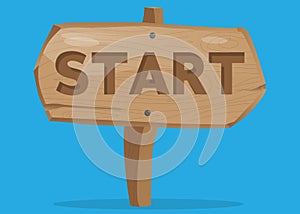 Start text on Wooden sign. Cartoon vector illustration photo