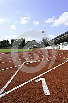 Start track. Lanes 1 of a red racing track