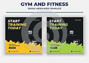 Start training today social media post, gym and fitness social media post and flyer