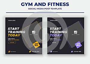 Start training today social media post, gym and fitness social media post and flyer