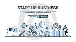 Start up business, concept header, flat design thin line style