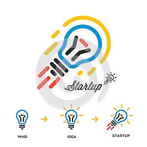 Start up business concept network, bulb-rocket