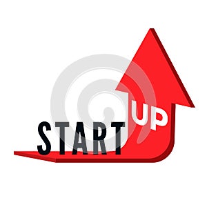 Start Up Business Concept. Text Start Up on red arrow which is bent and directed upwards. Vector illustration photo