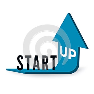 Start Up Business Concept. Text Start Up on blue arrow which is bent and directed upwards. Vector