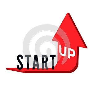 Start Up Business Concept. Text Start Up on red arrow which is bent and directed upwards. Vector illustration