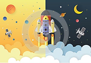 Start up concept. rocket flying on earth