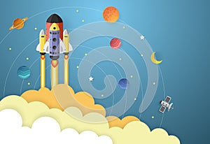 Start up concept. rocket flying on earth