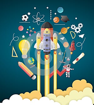 Start up concept. rocket flying education concept