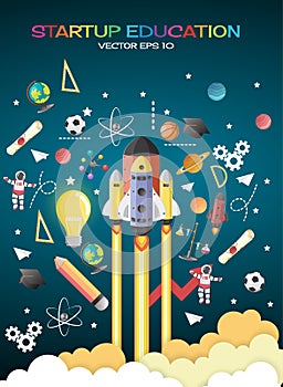 Start up concept. rocket flying education concept